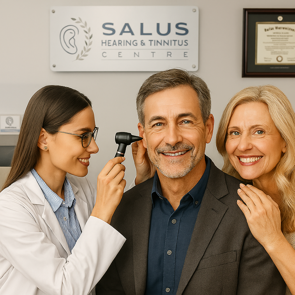 Audiologist checking ears Audiologist checking ears